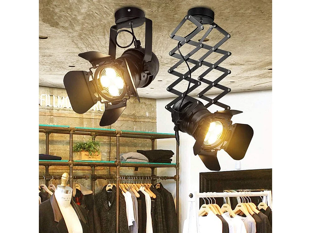 Plafonnier 1 spot LED, Plafonnier Industriel E27 spots de plafond orientables, Lampe Suspension Rétro Noir en Métal pour cuisine salon chambre (avec ampoule)