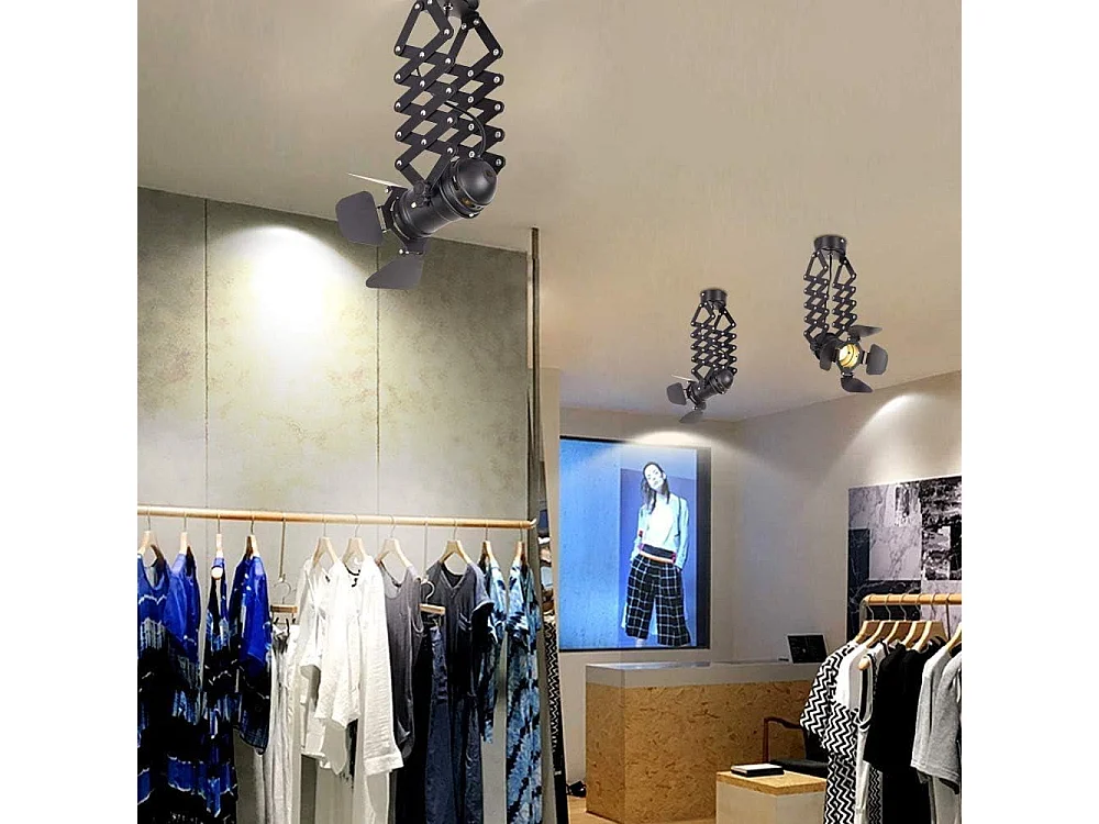 Plafonnier 1 spot LED, Plafonnier Industriel E27 spots de plafond orientables, Lampe Suspension Rétro Noir en Métal pour cuisine salon chambre (avec ampoule)