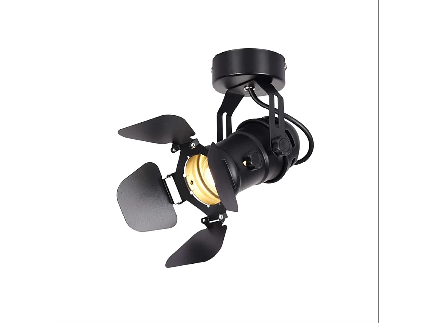 Plafonnier 1 spot LED, Plafonnier Industriel E27 spots de plafond orientables, Lampe Suspension Rétro Noir en Métal pour cuisine salon chambre (avec ampoule)