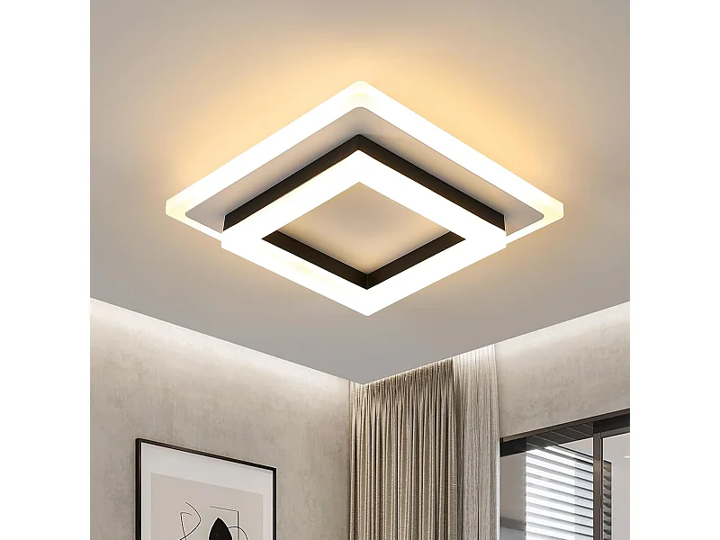 Plafonnier LED Moderne,24W 2350LM Lampe de Plafond Carré Mode en Acrylique,Plafonnier LED Murale Interieur pour Couloir Balcon Hôtel,Blanc Chaud 3000K