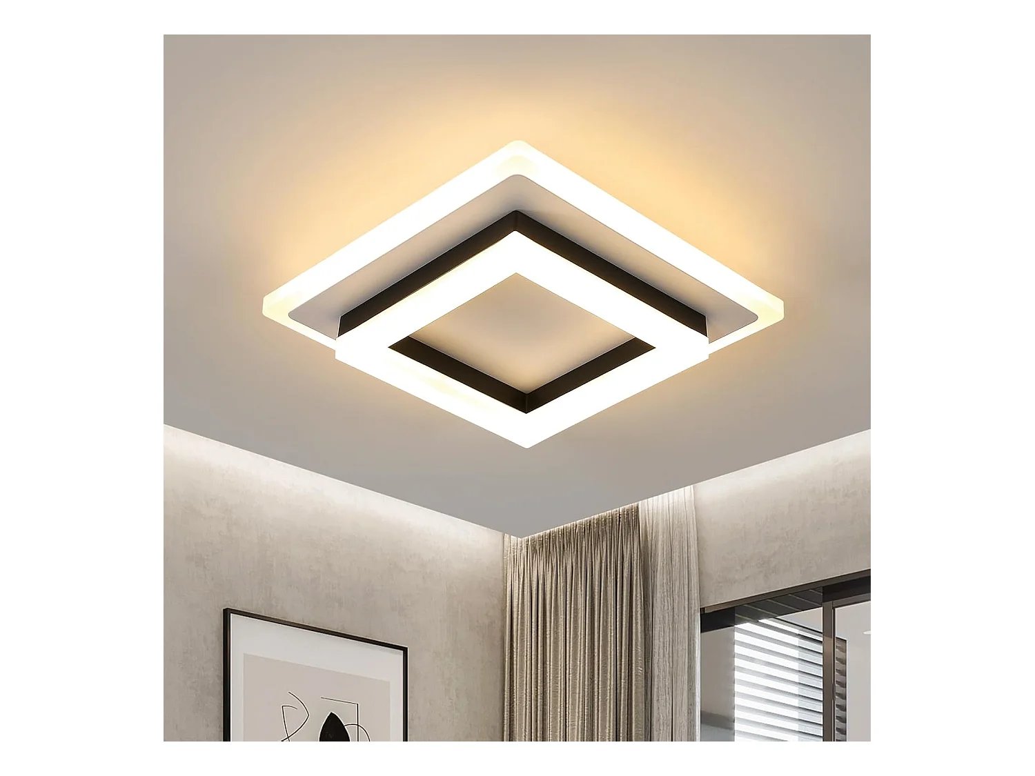 Plafonnier LED Moderne,24W 2350LM Lampe de Plafond Carré Mode en Acrylique,Plafonnier LED Murale Interieur pour Couloir Balcon Hôtel,Blanc Chaud 3000K