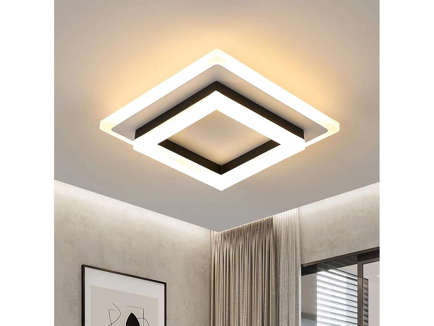 Plafonnier LED Moderne,24W 2350LM Lampe de Plafond Carré Mode en Acrylique,Plafonnier LED Murale Interieur pour Couloir Balcon Hôtel,Blanc Chaud 3000K