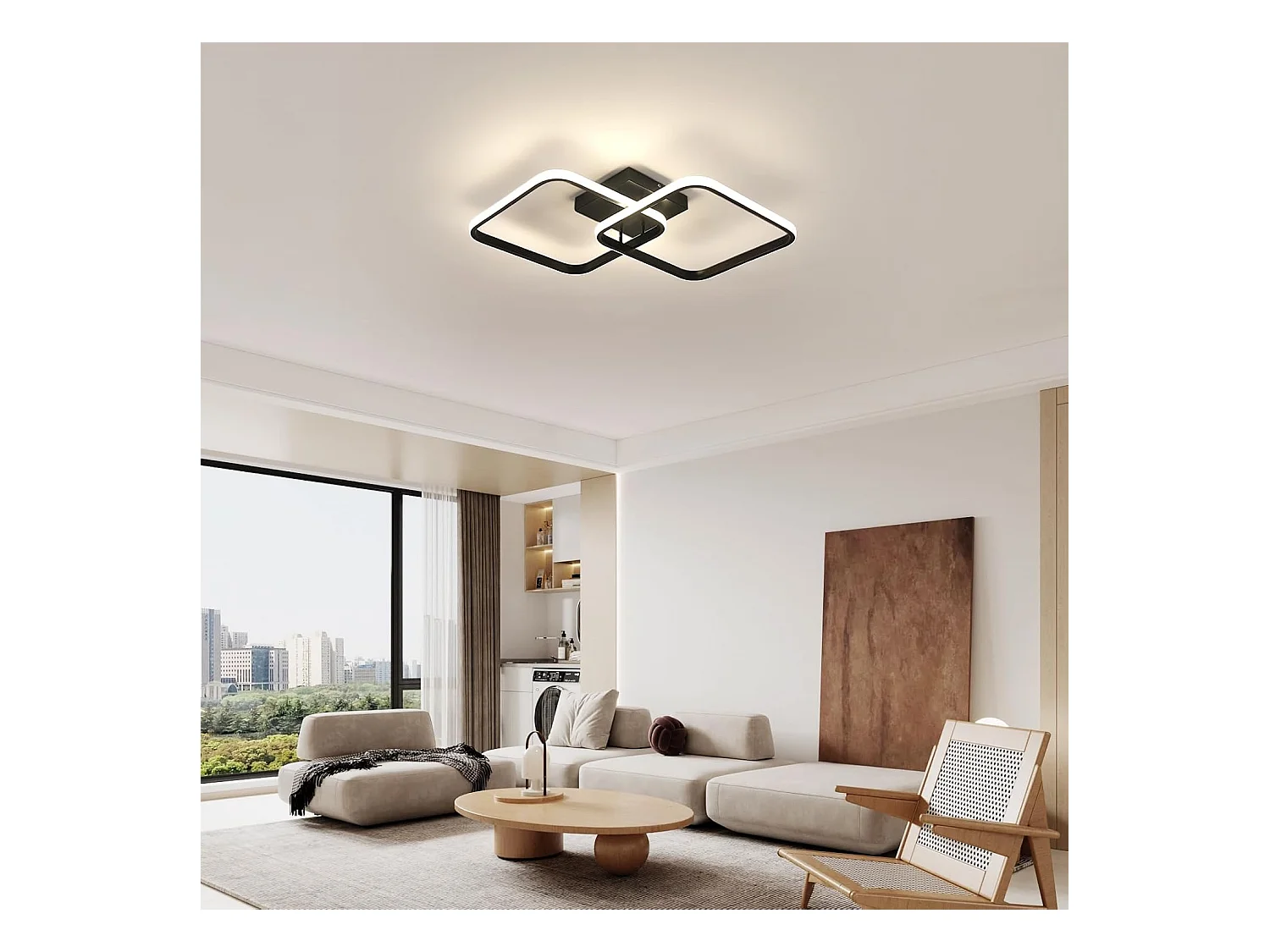 Plafonnier LED 42W 4725LM,Luminaire Plafonnier Carré Lumière Naturelle 4500K,Moderne Lampe de Plafond Acrylique pour Salon Chambre à Coucher,59cm,Noir