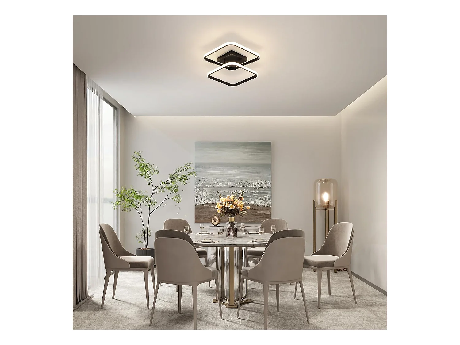 Plafonnier LED 42W 4725LM,Luminaire Plafonnier Carré Lumière Naturelle 4500K,Moderne Lampe de Plafond Acrylique pour Salon Chambre à Coucher,59cm,Noir