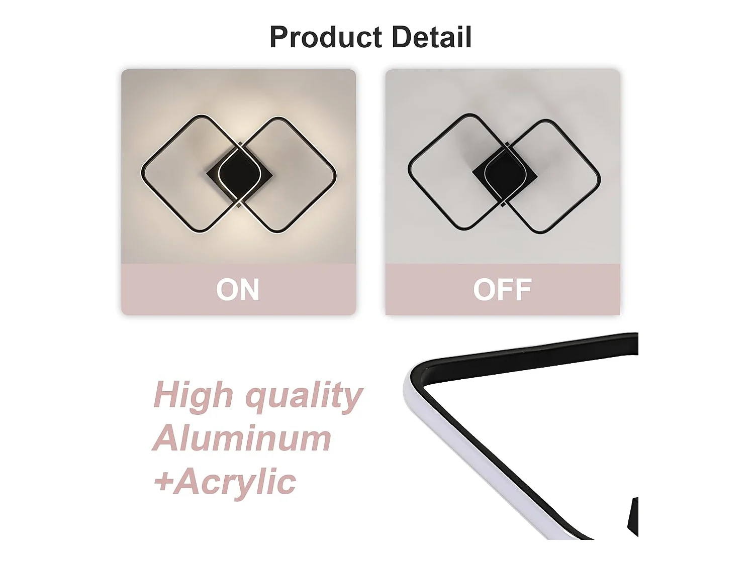 Plafonnier LED 42W 4725LM,Luminaire Plafonnier Carré Lumière Naturelle 4500K,Moderne Lampe de Plafond Acrylique pour Salon Chambre à Coucher,59cm,Noir