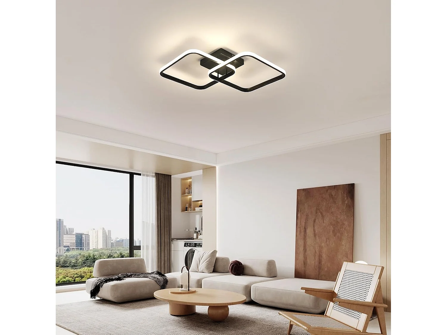 Plafonnier LED 42W 4725LM,Luminaire Plafonnier Carré Lumière Naturelle 4500K,Moderne Lampe de Plafond Acrylique pour Salon Chambre à Coucher,59cm,Noir