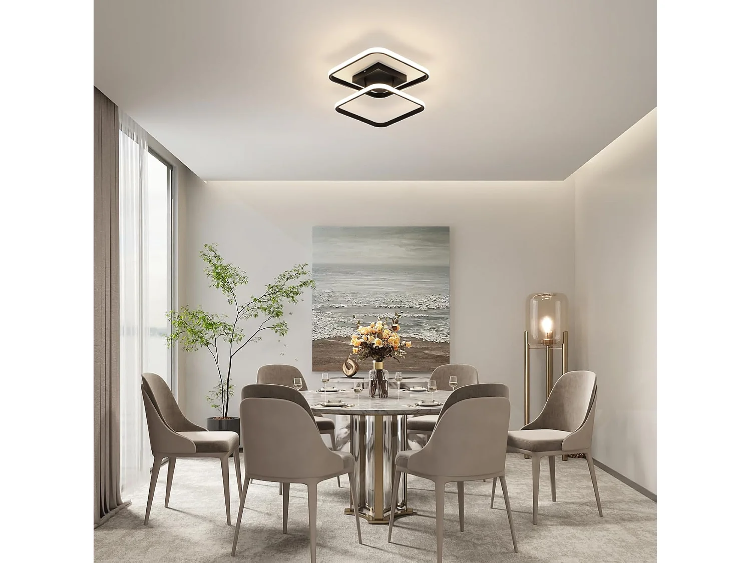 Plafonnier LED 42W 4725LM,Luminaire Plafonnier Carré Lumière Naturelle 4500K,Moderne Lampe de Plafond Acrylique pour Salon Chambre à Coucher,59cm,Noir