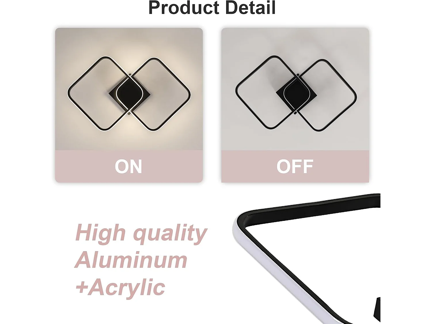 Plafonnier LED 42W 4725LM,Luminaire Plafonnier Carré Lumière Naturelle 4500K,Moderne Lampe de Plafond Acrylique pour Salon Chambre à Coucher,59cm,Noir