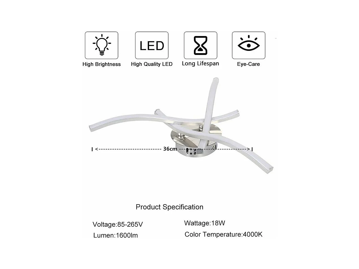 luminaire plafonnier en forme de vague,Plafonnier LED,lumière blanche neutre 4000K, LED intégrées 18W 1600Lm,lustre moderne pour le restaurant