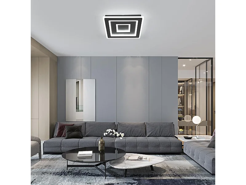 Plafonnier LED Noir Carré Moderne for Salon, 52W 5850LM 40cm Luminaire Plafonnier Intérieur Lampe de Plafond pour Chambre à Coucher, Salon, Lumière Blanche 6500K