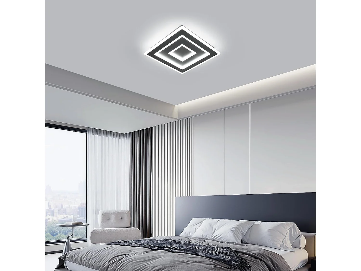 Plafonnier LED Noir Carré Moderne for Salon, 52W 5850LM 40cm Luminaire Plafonnier Intérieur Lampe de Plafond pour Chambre à Coucher, Salon, Lumière Blanche 6500K