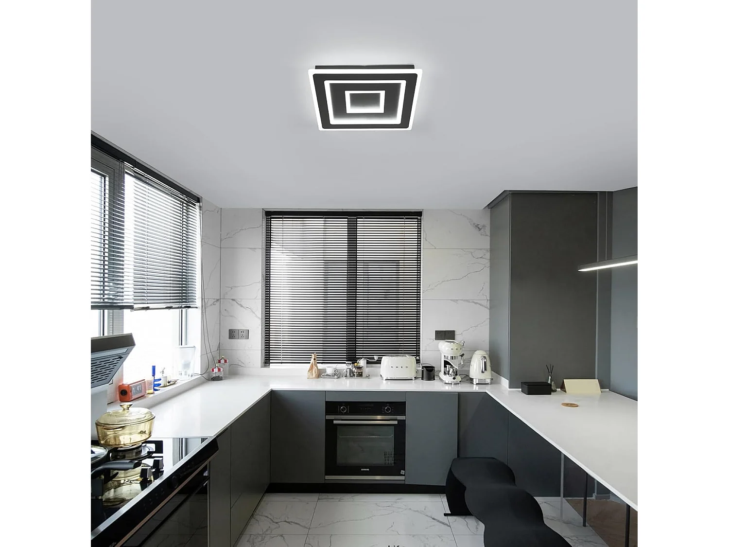 Plafonnier LED Noir Carré Moderne for Salon, 52W 5850LM 40cm Luminaire Plafonnier Intérieur Lampe de Plafond pour Chambre à Coucher, Salon, Lumière Blanche 6500K