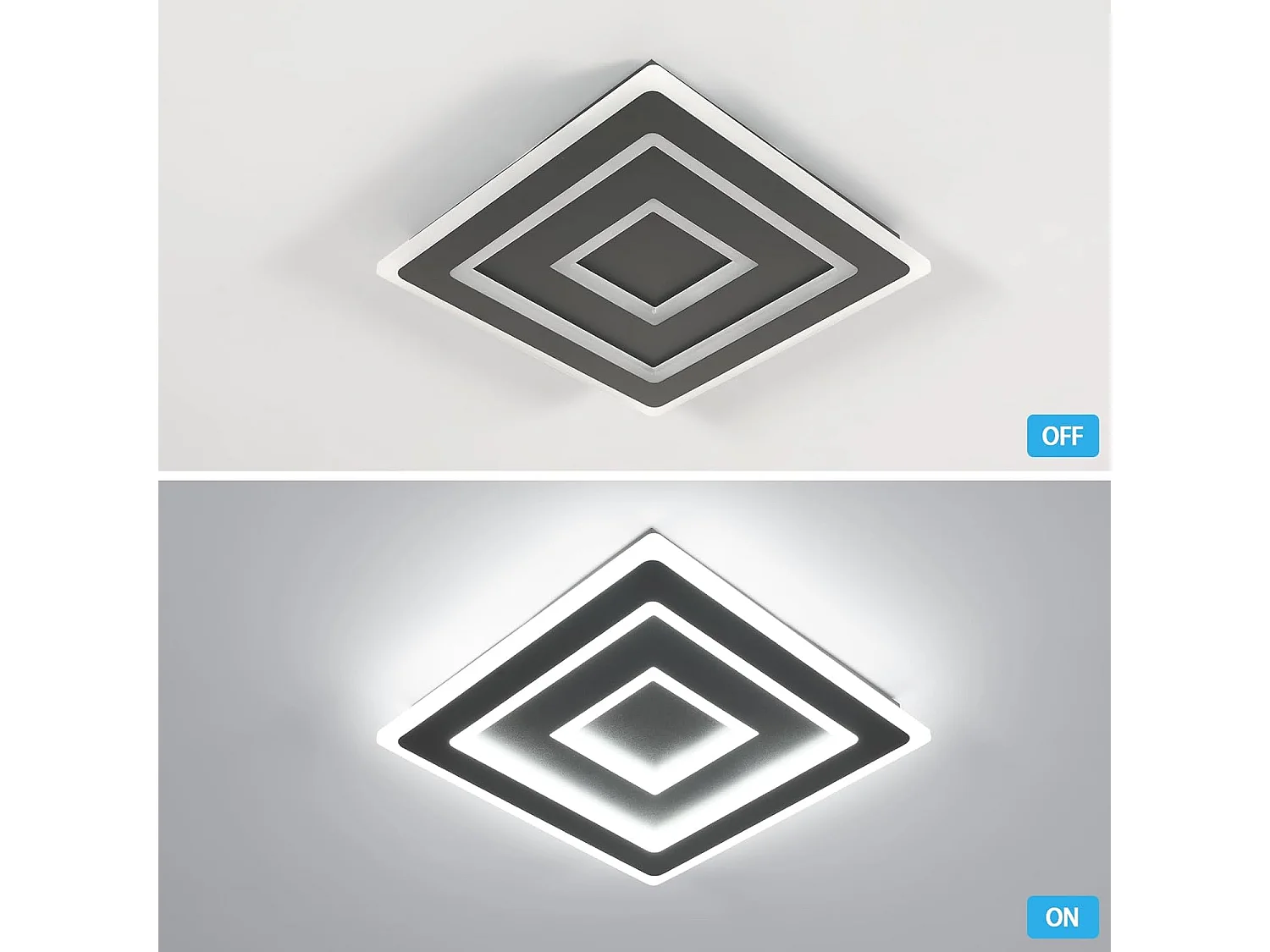 Plafonnier LED Noir Carré Moderne for Salon, 52W 5850LM 40cm Luminaire Plafonnier Intérieur Lampe de Plafond pour Chambre à Coucher, Salon, Lumière Blanche 6500K