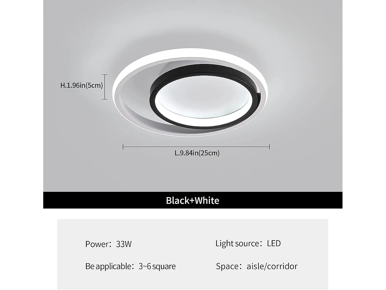 Plafonnier Led 33W 3300lm, Lampe de Plafond Rond Moderne, Luminaire Plafonnier 6000K Lumière Blanche Froide, pour Cuisine, Salon, Chambre, Salle à Manger