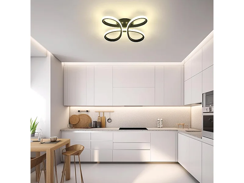 Plafonnier LED,30W 3500LM Luminaire Plafonnier LED Noir,Créatif Pétales Design Lampe de Plafond en Acrylique pour Salon Chambre,Lumière Neutre 4500K