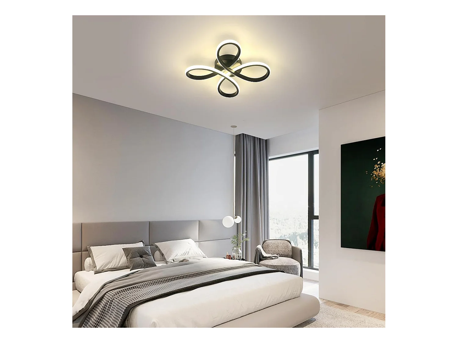 Plafonnier LED,30W 3500LM Luminaire Plafonnier LED Noir,Créatif Pétales Design Lampe de Plafond en Acrylique pour Salon Chambre,Lumière Neutre 4500K