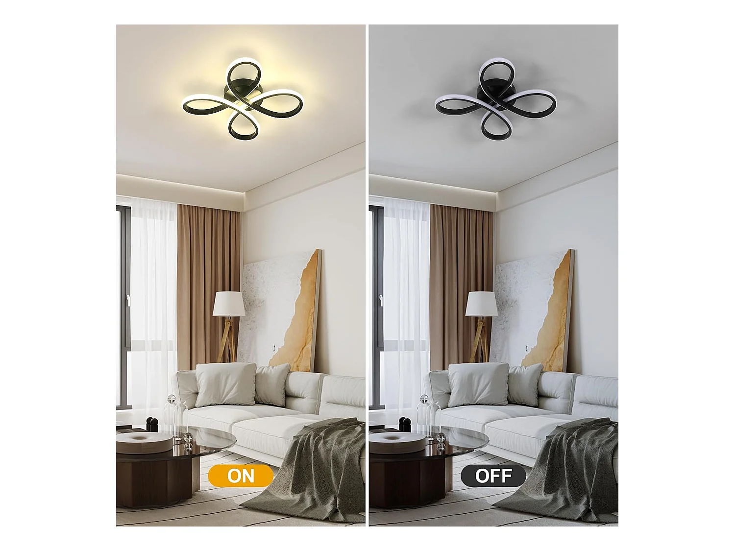 Plafonnier LED,30W 3500LM Luminaire Plafonnier LED Noir,Créatif Pétales Design Lampe de Plafond en Acrylique pour Salon Chambre,Lumière Neutre 4500K