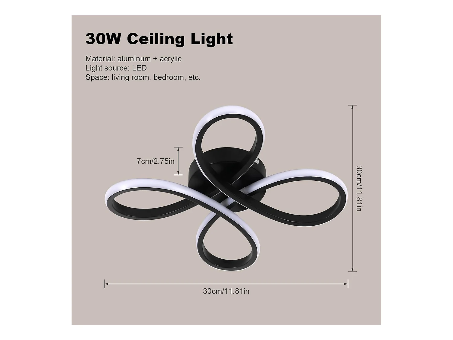 Plafonnier LED,30W 3500LM Luminaire Plafonnier LED Noir,Créatif Pétales Design Lampe de Plafond en Acrylique pour Salon Chambre,Lumière Neutre 4500K