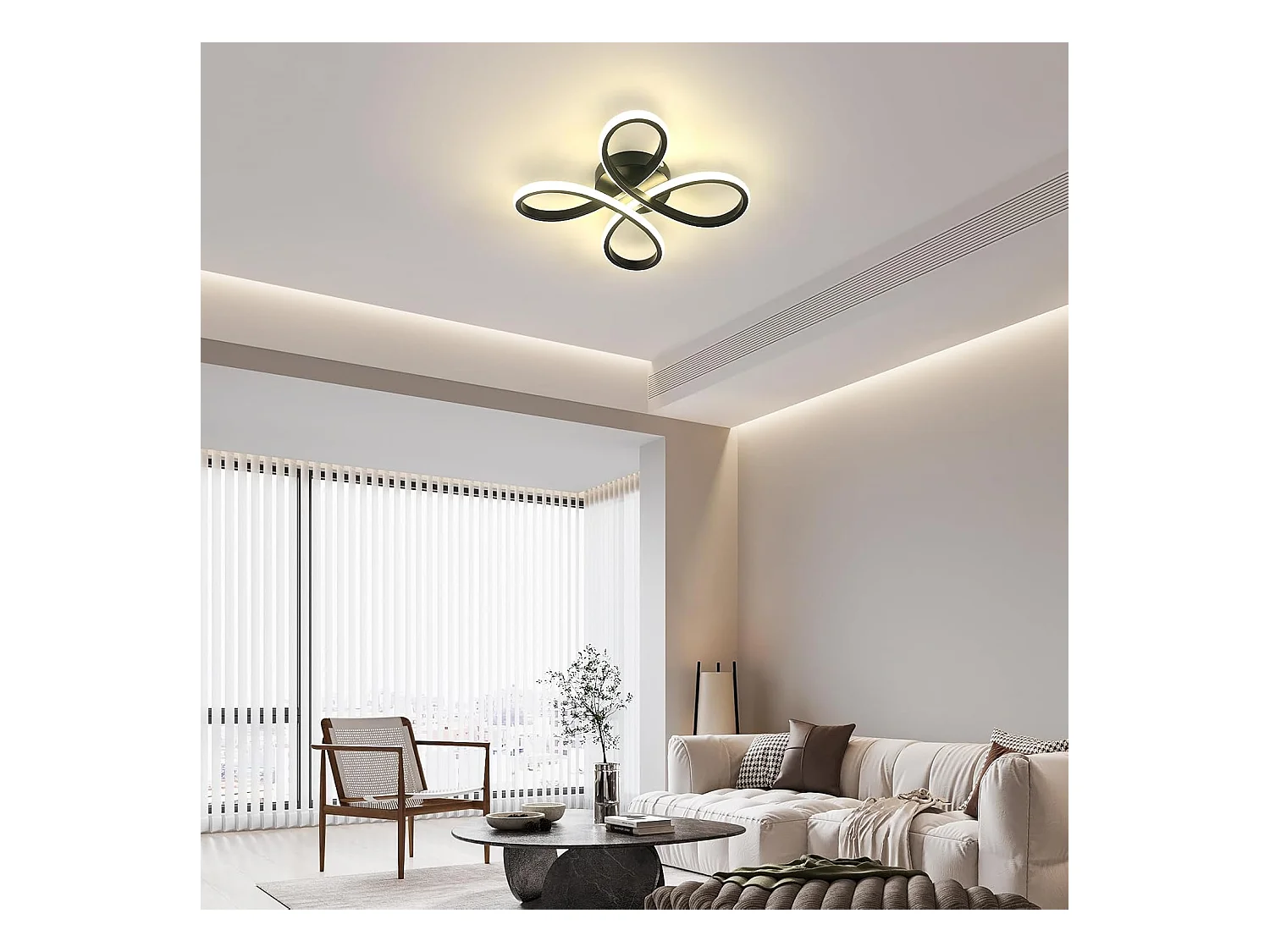 Plafonnier LED,30W 3500LM Luminaire Plafonnier LED Noir,Créatif Pétales Design Lampe de Plafond en Acrylique pour Salon Chambre,Lumière Neutre 4500K