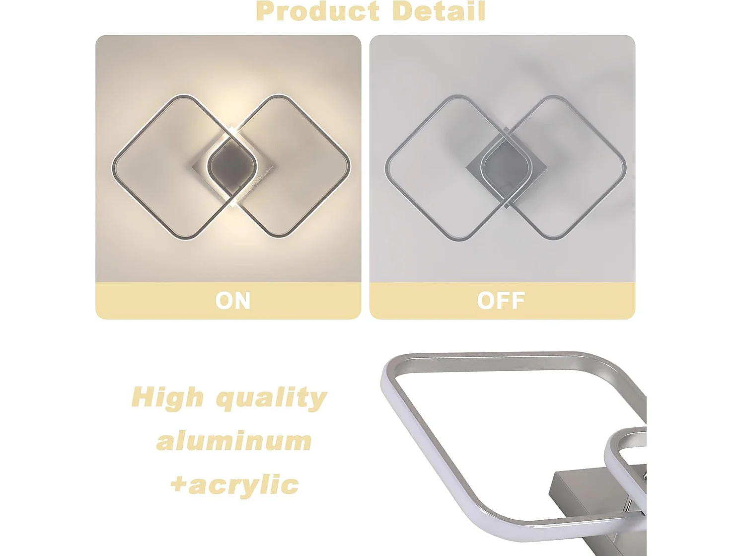 Plafonnier LED 42W 4725LM,Lampe de Plafond Carré Lumière Naturelle 4500K,Luminaire Plafonnier Acrylique pour Salon Chambre à Coucher Cuisine,59cm