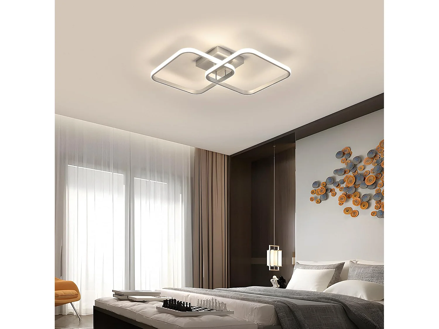 Plafonnier LED 42W 4725LM,Lampe de Plafond Carré Lumière Naturelle 4500K,Luminaire Plafonnier Acrylique pour Salon Chambre à Coucher Cuisine,59cm