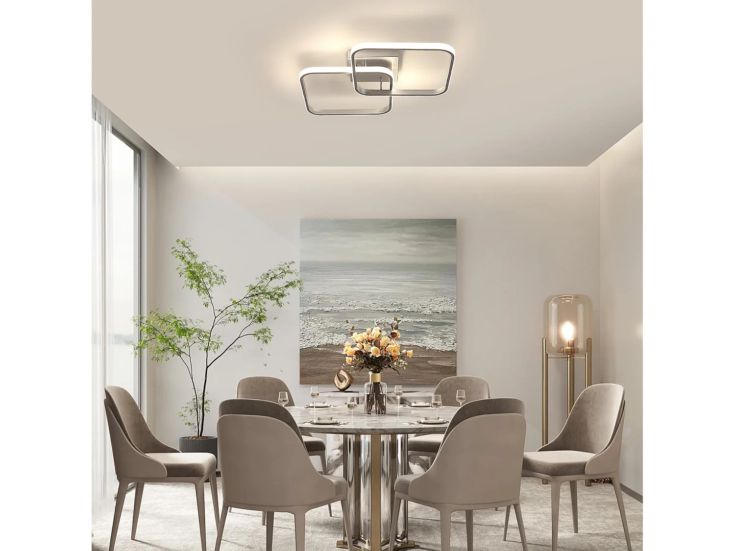 Plafonnier LED 42W 4725LM,Lampe de Plafond Carré Lumière Naturelle 4500K,Luminaire Plafonnier Acrylique pour Salon Chambre à Coucher Cuisine,59cm