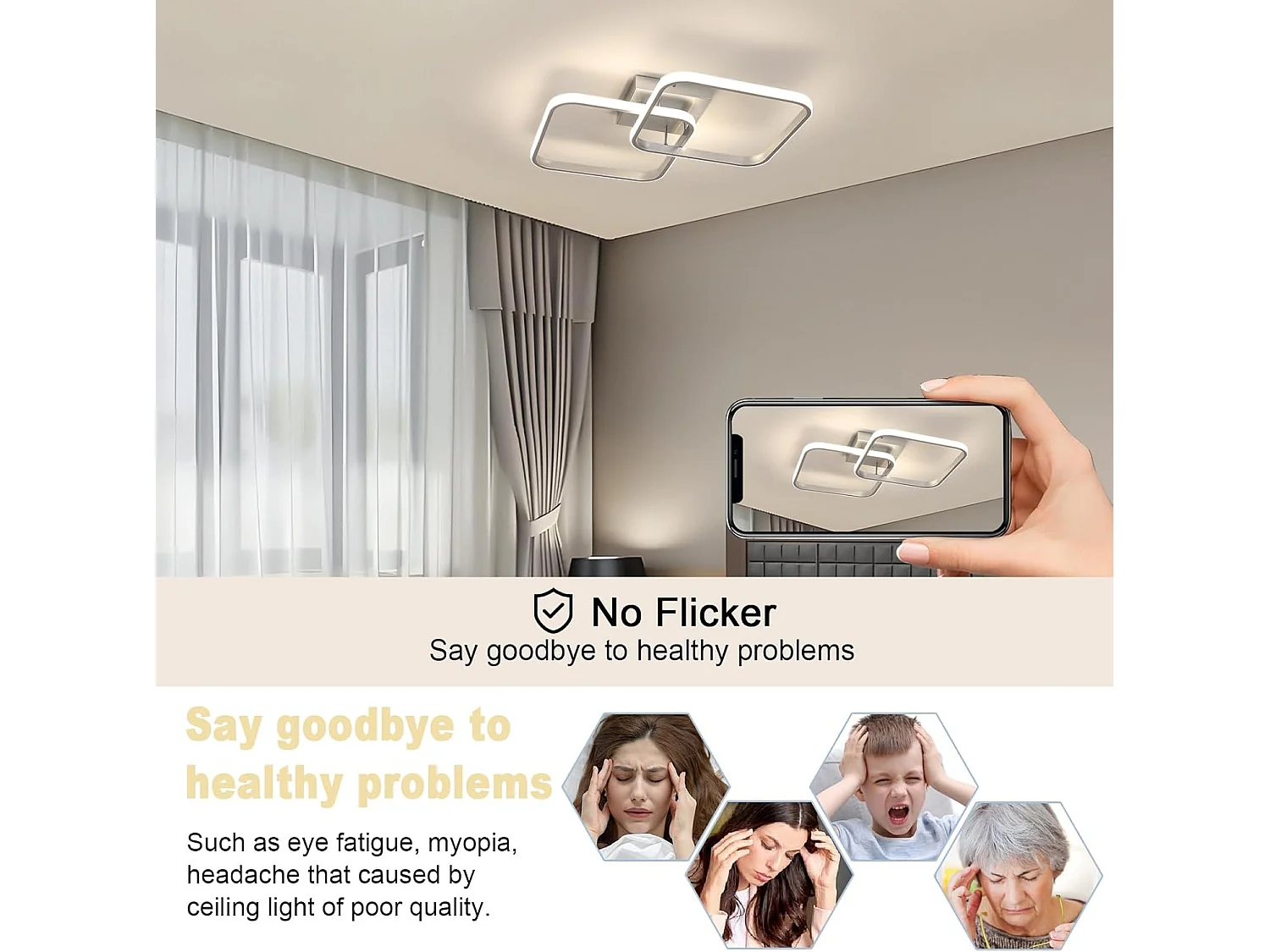 Plafonnier LED 42W 4725LM,Lampe de Plafond Carré Lumière Naturelle 4500K,Luminaire Plafonnier Acrylique pour Salon Chambre à Coucher Cuisine,59cm