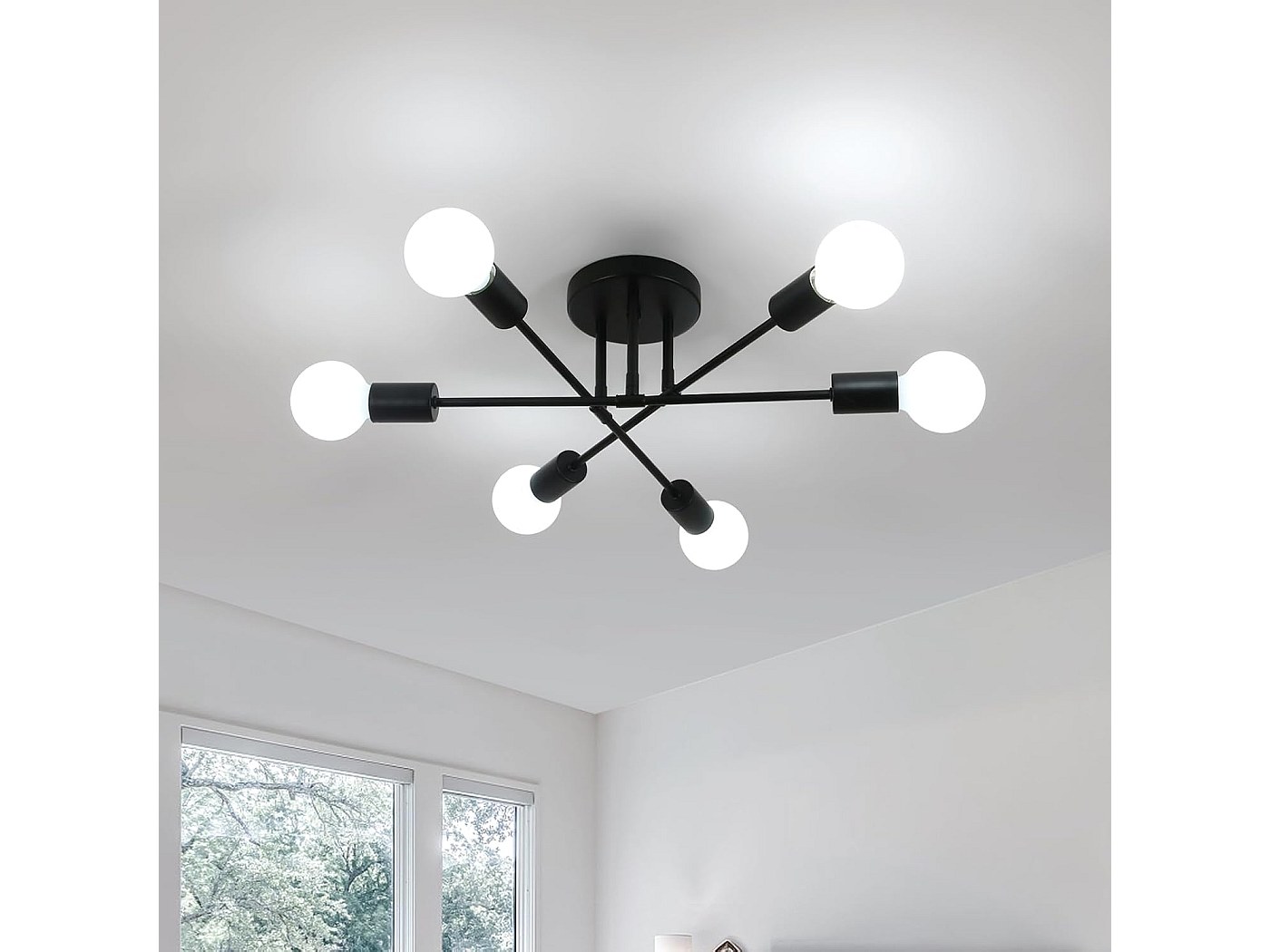 PLAFONNIER SUSPENSION LAMPE Bois Luminaire de Salon Cuisine 6x E27 H 20