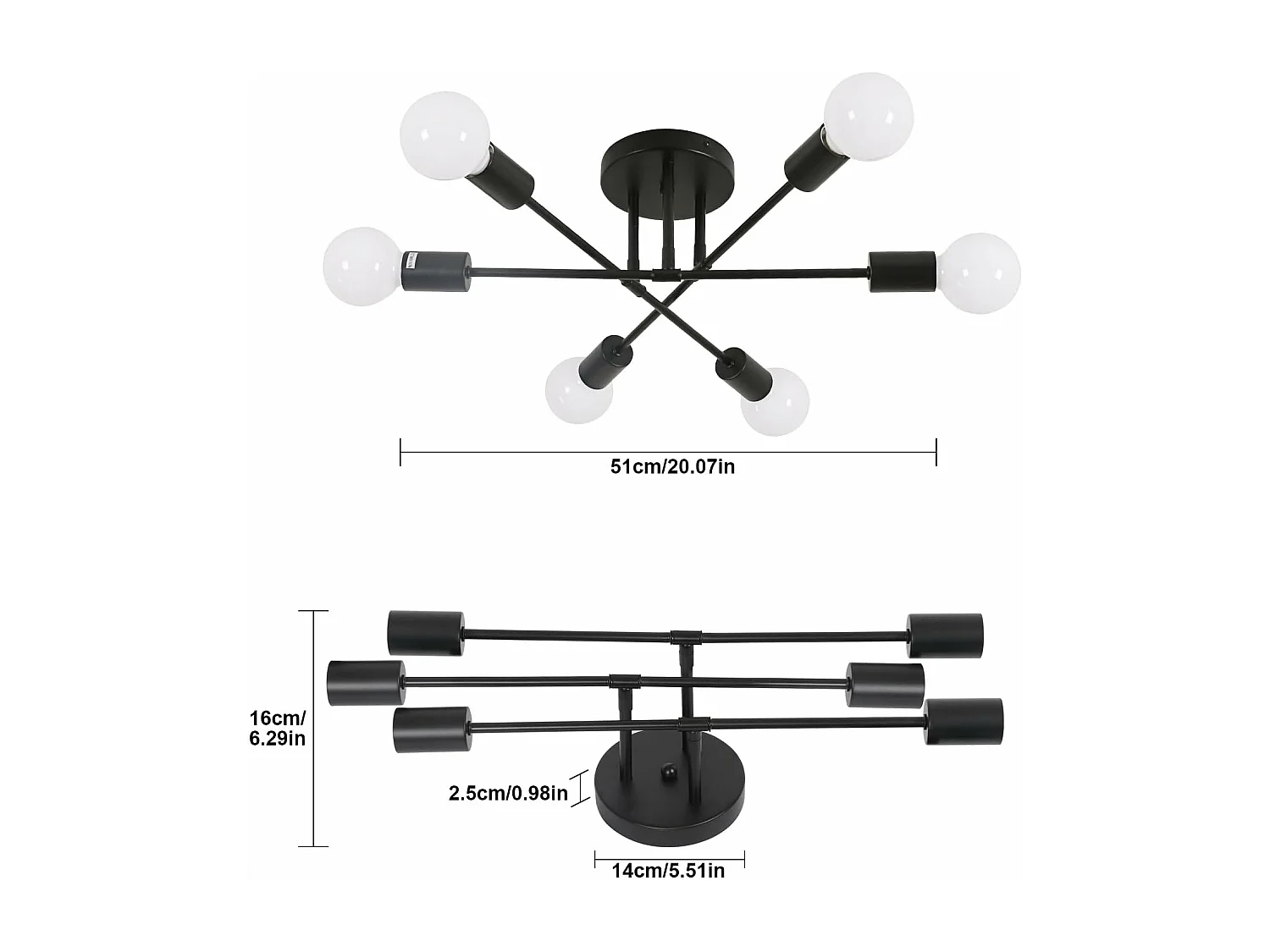 Plafonnier Industriel,6 Lumières Lustre,Moderne Suspension Luminaire E27 Base,Noir Lampe de Plafond en Metal pour Salon Cuisine Salle À Manger