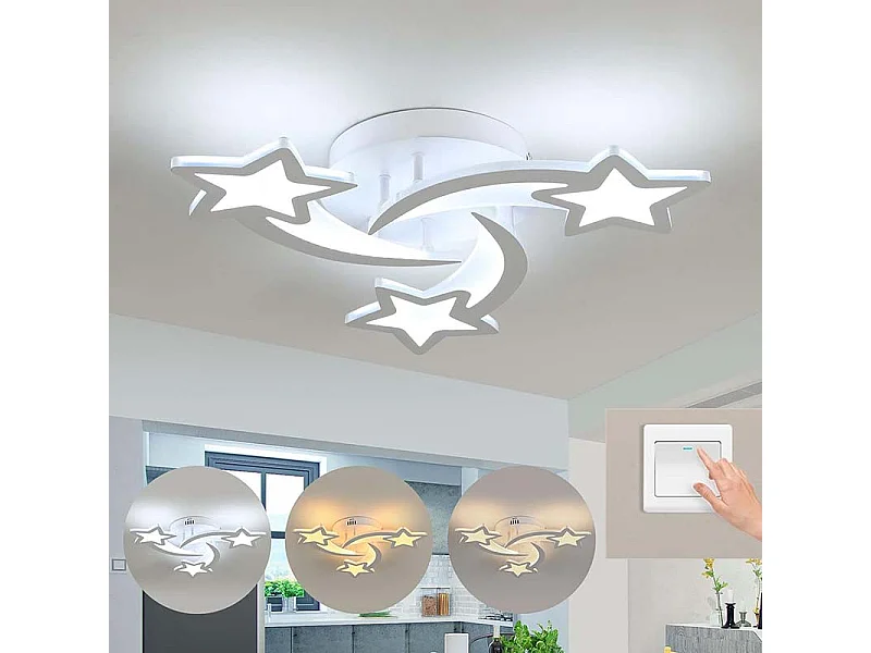 Plafonnier Led Dimmable Moderne Forme d'étoile Lampe de Plafond Dimmable 3000K/4500K/6500K Pour salon chambre à coucher salle à manger bureau Blanc