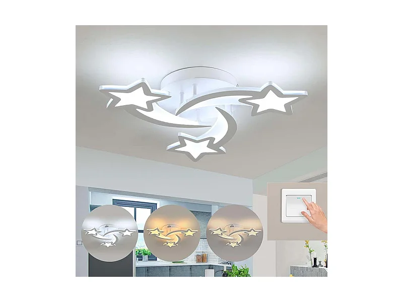 Plafonnier Led Dimmable Moderne Forme d'étoile Lampe de Plafond Dimmable 3000K/4500K/6500K Pour salon chambre à coucher salle à manger bureau Blanc