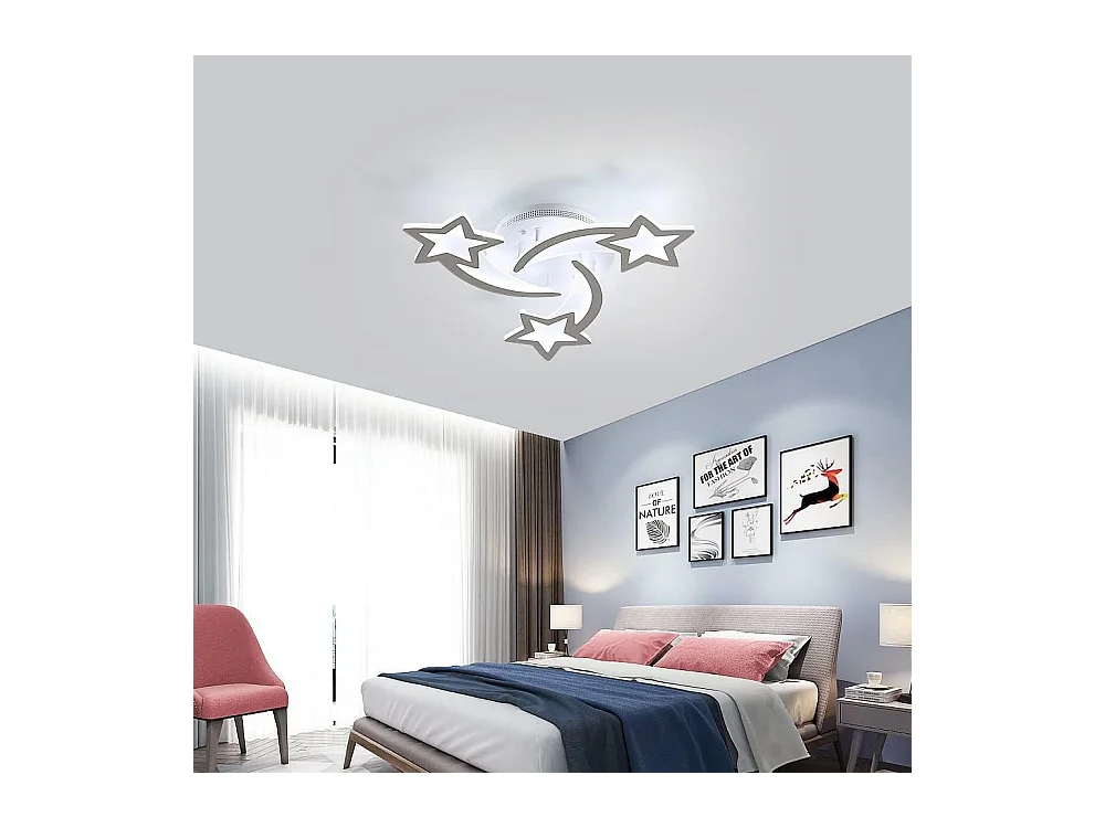 Plafonnier Led Dimmable Moderne Forme d'étoile Lampe de Plafond Dimmable 3000K/4500K/6500K Pour salon chambre à coucher salle à manger bureau Blanc