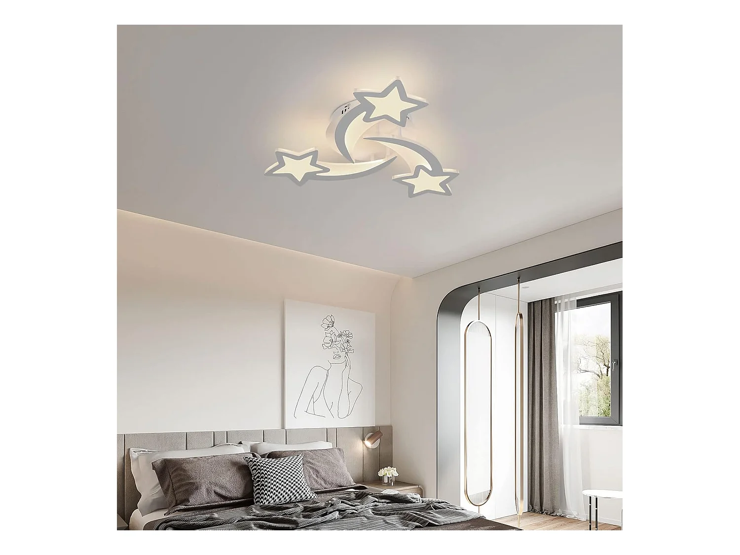 Plafonnier Led Dimmable Moderne Forme d'étoile Lampe de Plafond Dimmable 3000K/4500K/6500K Pour salon chambre à coucher salle à manger bureau Blanc