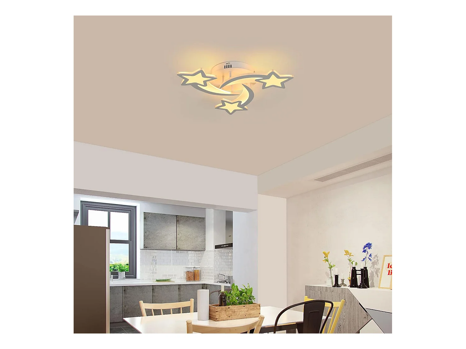 Plafonnier Led Dimmable Moderne Forme d'étoile Lampe de Plafond Dimmable 3000K/4500K/6500K Pour salon chambre à coucher salle à manger bureau Blanc