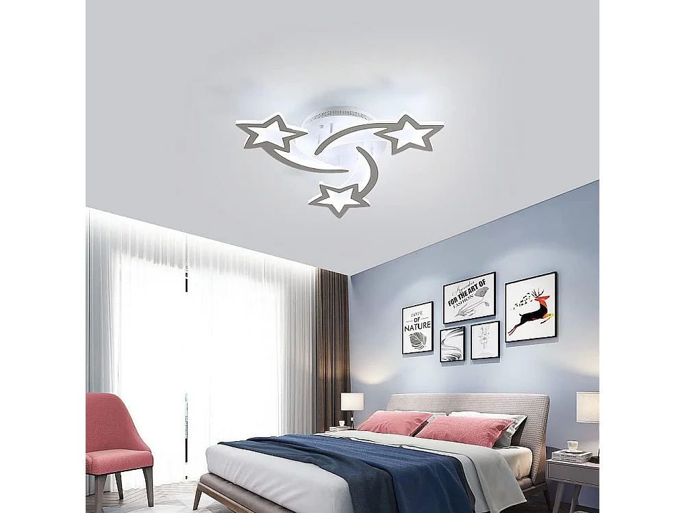 Plafonnier Led Dimmable Moderne Forme d'étoile Lampe de Plafond Dimmable 3000K/4500K/6500K Pour salon chambre à coucher salle à manger bureau Blanc
