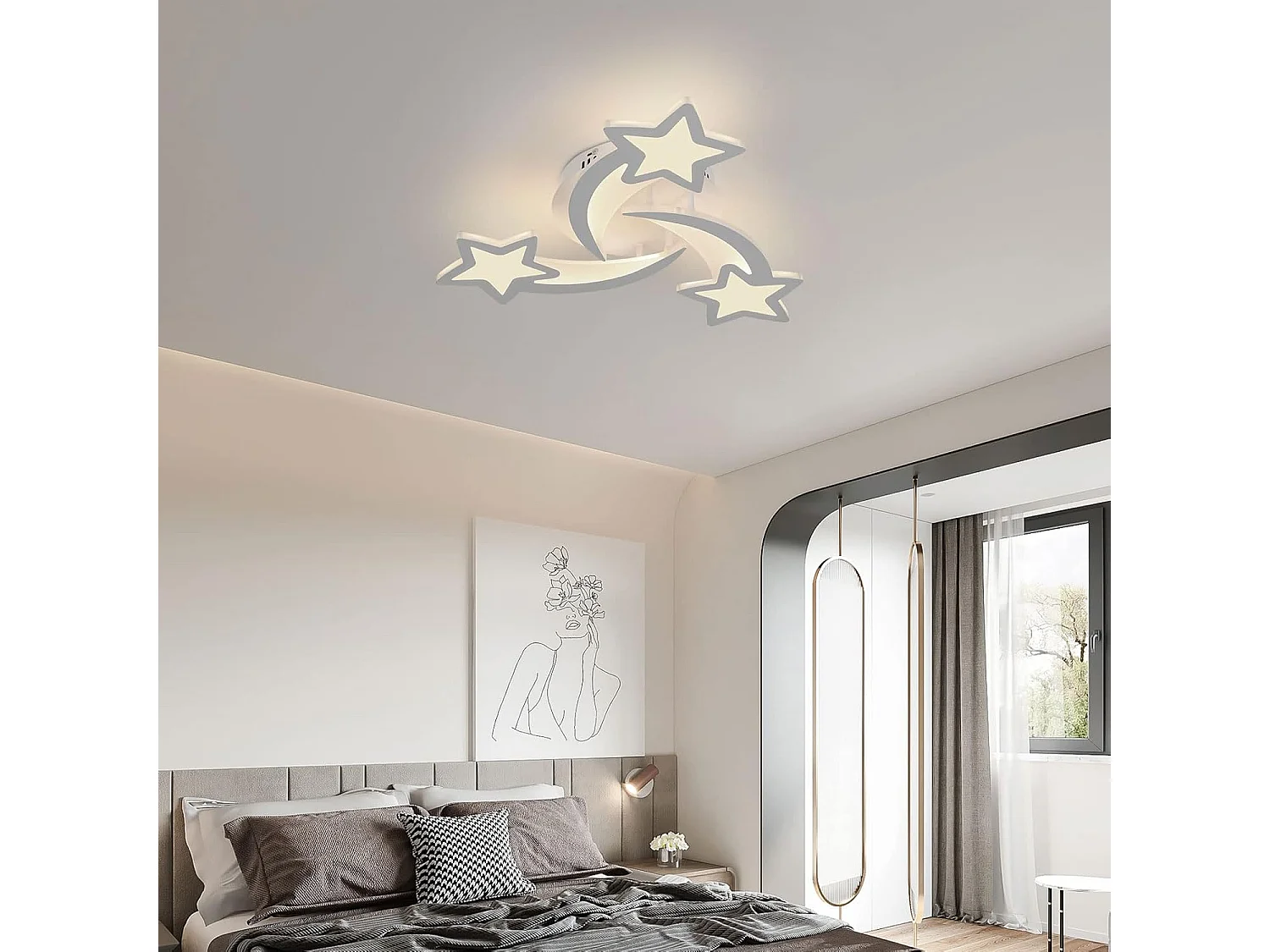 Plafonnier Led Dimmable Moderne Forme d'étoile Lampe de Plafond Dimmable 3000K/4500K/6500K Pour salon chambre à coucher salle à manger bureau Blanc