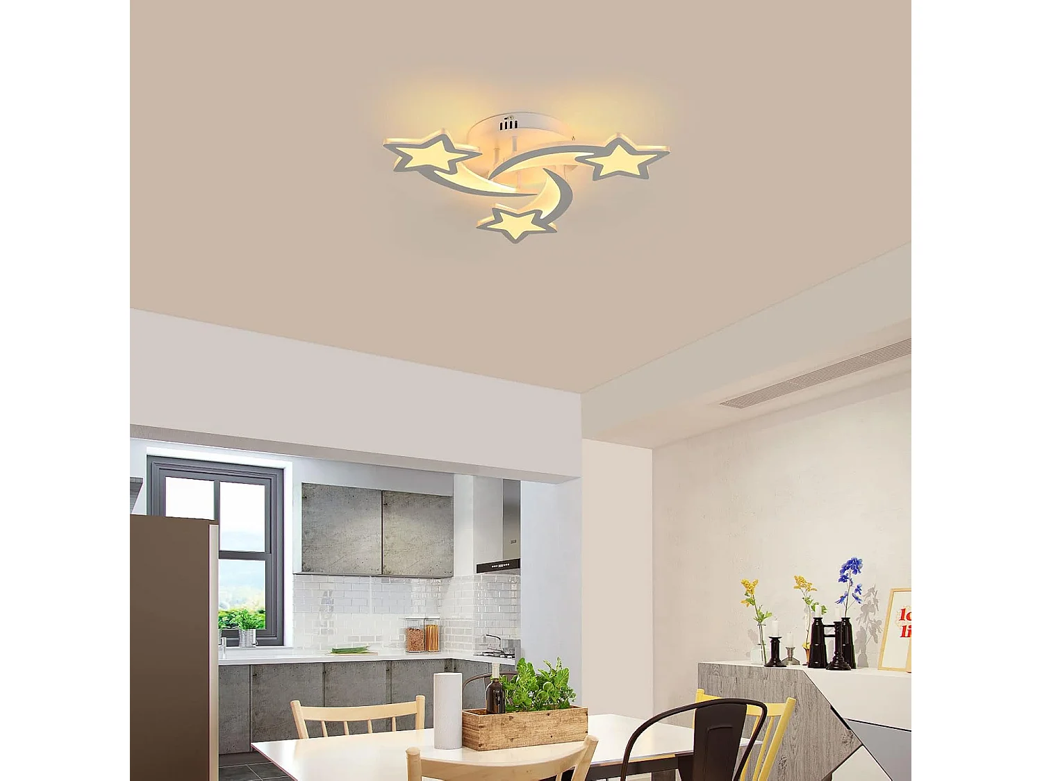 Plafonnier Led Dimmable Moderne Forme d'étoile Lampe de Plafond Dimmable 3000K/4500K/6500K Pour salon chambre à coucher salle à manger bureau Blanc