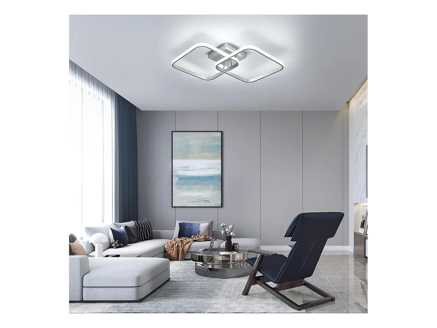 Plafonnier LED 42W 4725LM, Lampe de Plafond Carré 6500K Lumière Blanche Froide, Luminaire Plafonnier Acrylique pour Salon Chambre à Coucher,59cm