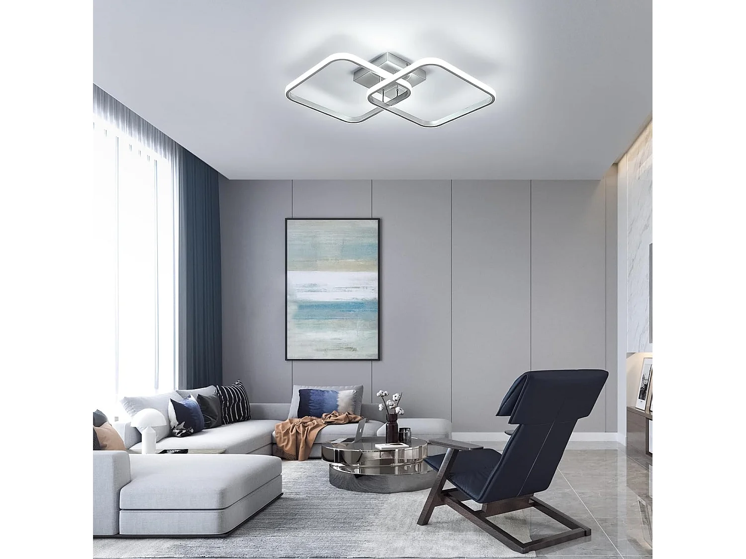 Plafonnier LED 42W 4725LM, Lampe de Plafond Carré 6500K Lumière Blanche Froide, Luminaire Plafonnier Acrylique pour Salon Chambre à Coucher,59cm