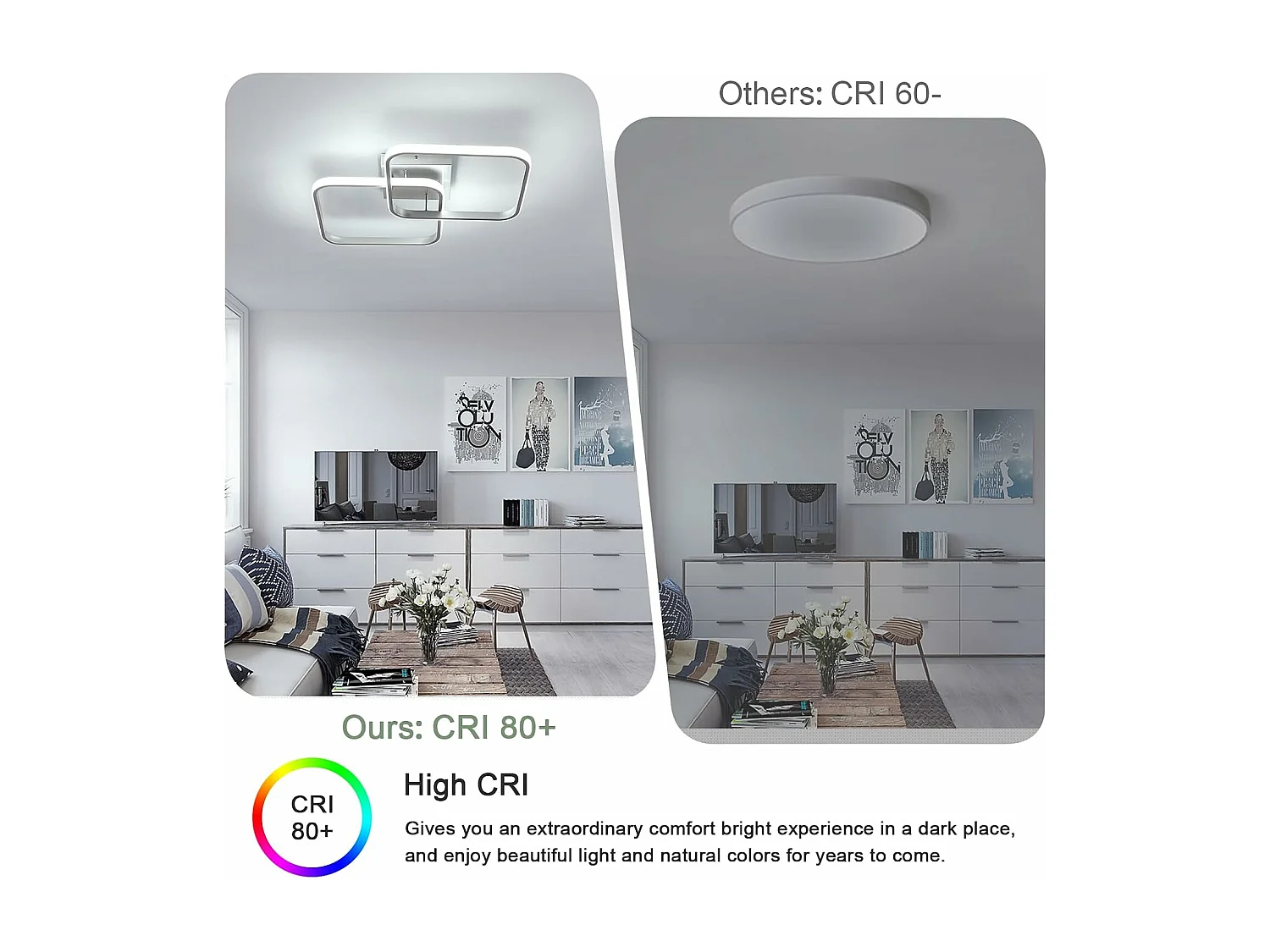 Plafonnier LED 42W 4725LM, Lampe de Plafond Carré 6500K Lumière Blanche Froide, Luminaire Plafonnier Acrylique pour Salon Chambre à Coucher,59cm