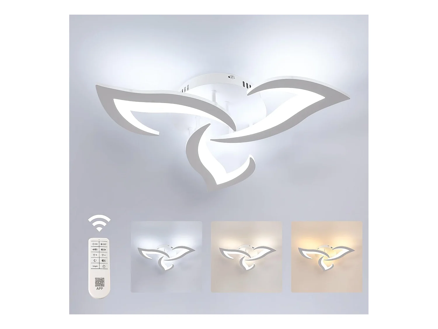 Plafonnier LED Dimmable Moderne 35W 3937LM Acrylique 3000K-6500K Télécommande  Luminaire Plafonnier pour Chambre Salon Dia 58cm (Blanc)