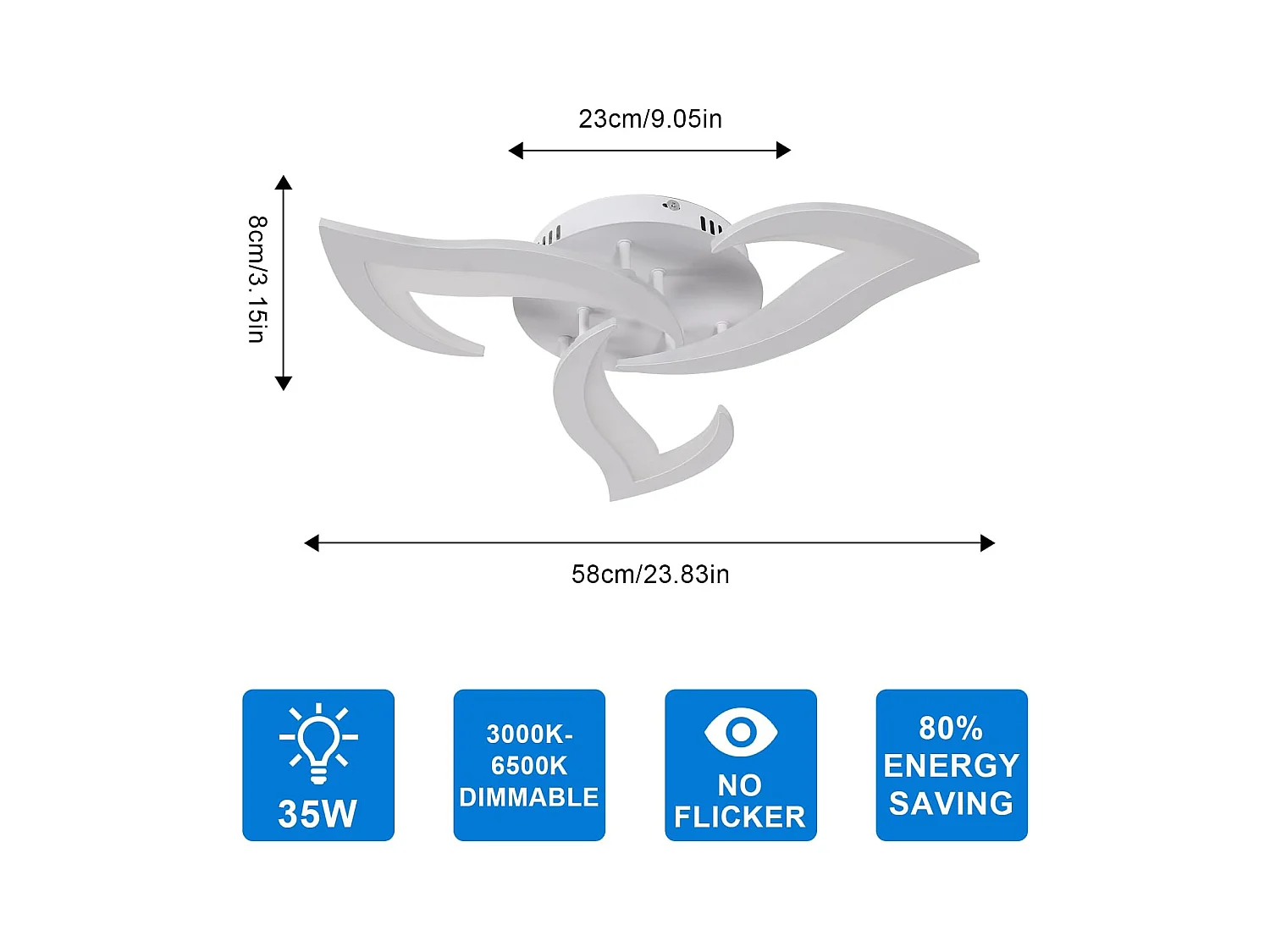 Plafonnier LED Dimmable Moderne 35W 3937LM Acrylique 3000K-6500K Télécommande  Luminaire Plafonnier pour Chambre Salon Dia 58cm (Blanc)
