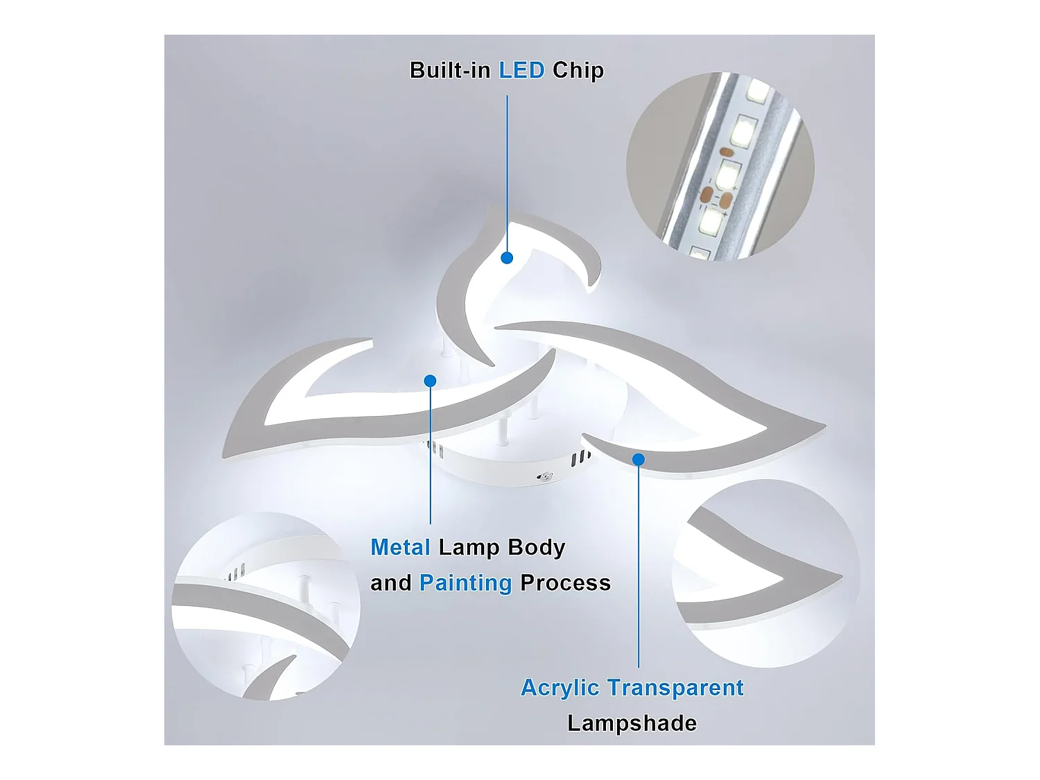 Plafonnier LED Dimmable Moderne 35W 3937LM Acrylique 3000K-6500K Télécommande  Luminaire Plafonnier pour Chambre Salon Dia 58cm (Blanc)