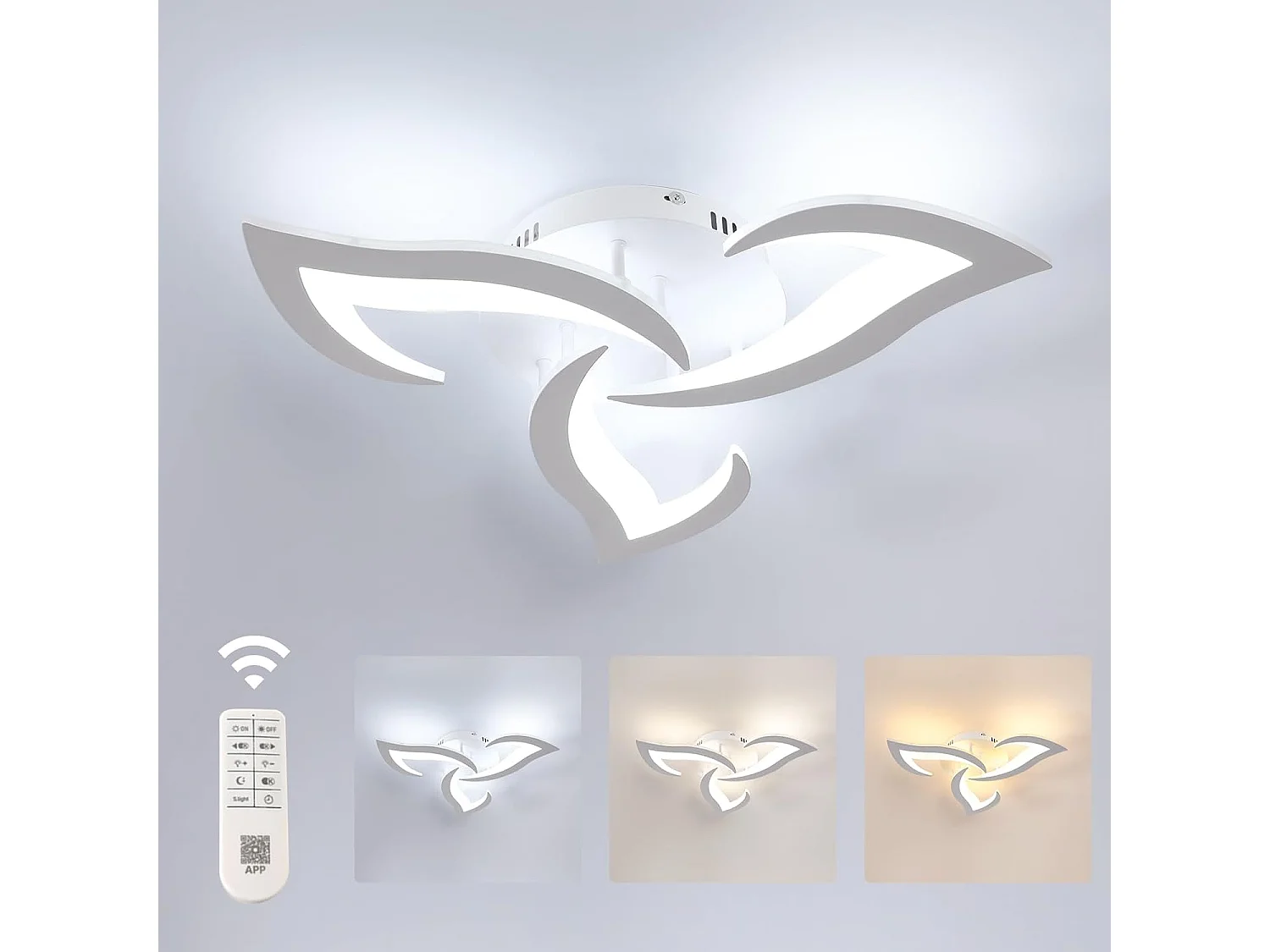 Plafonnier LED Dimmable Moderne 35W 3937LM Acrylique 3000K-6500K Télécommande  Luminaire Plafonnier pour Chambre Salon Dia 58cm (Blanc)