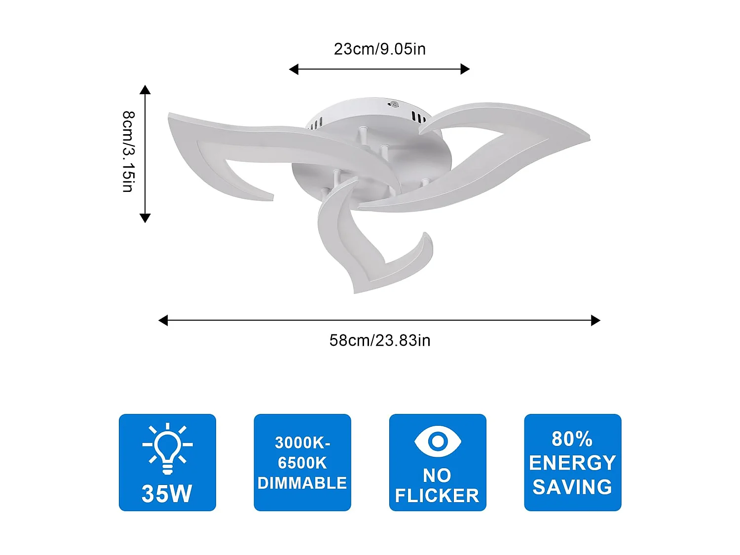 Plafonnier LED Dimmable Moderne 35W 3937LM Acrylique 3000K-6500K Télécommande  Luminaire Plafonnier pour Chambre Salon Dia 58cm (Blanc)