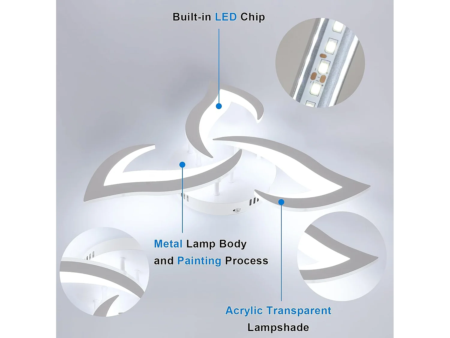 Plafonnier LED Dimmable Moderne 35W 3937LM Acrylique 3000K-6500K Télécommande  Luminaire Plafonnier pour Chambre Salon Dia 58cm (Blanc)