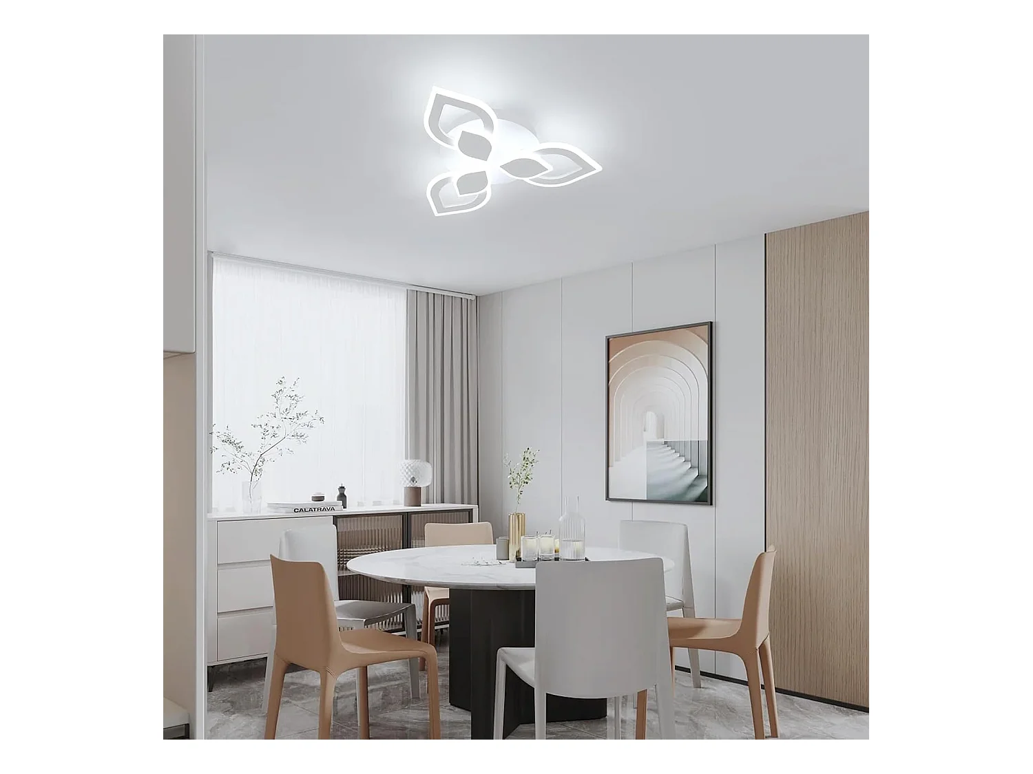 Plafonnier LED Moderne, 40W 4500LM Luminaire Plafonnier LED Créatif Pétales Design, Blanc Froid 6500K, Acrylique Lampe de Plafond LED Blanc,48CM