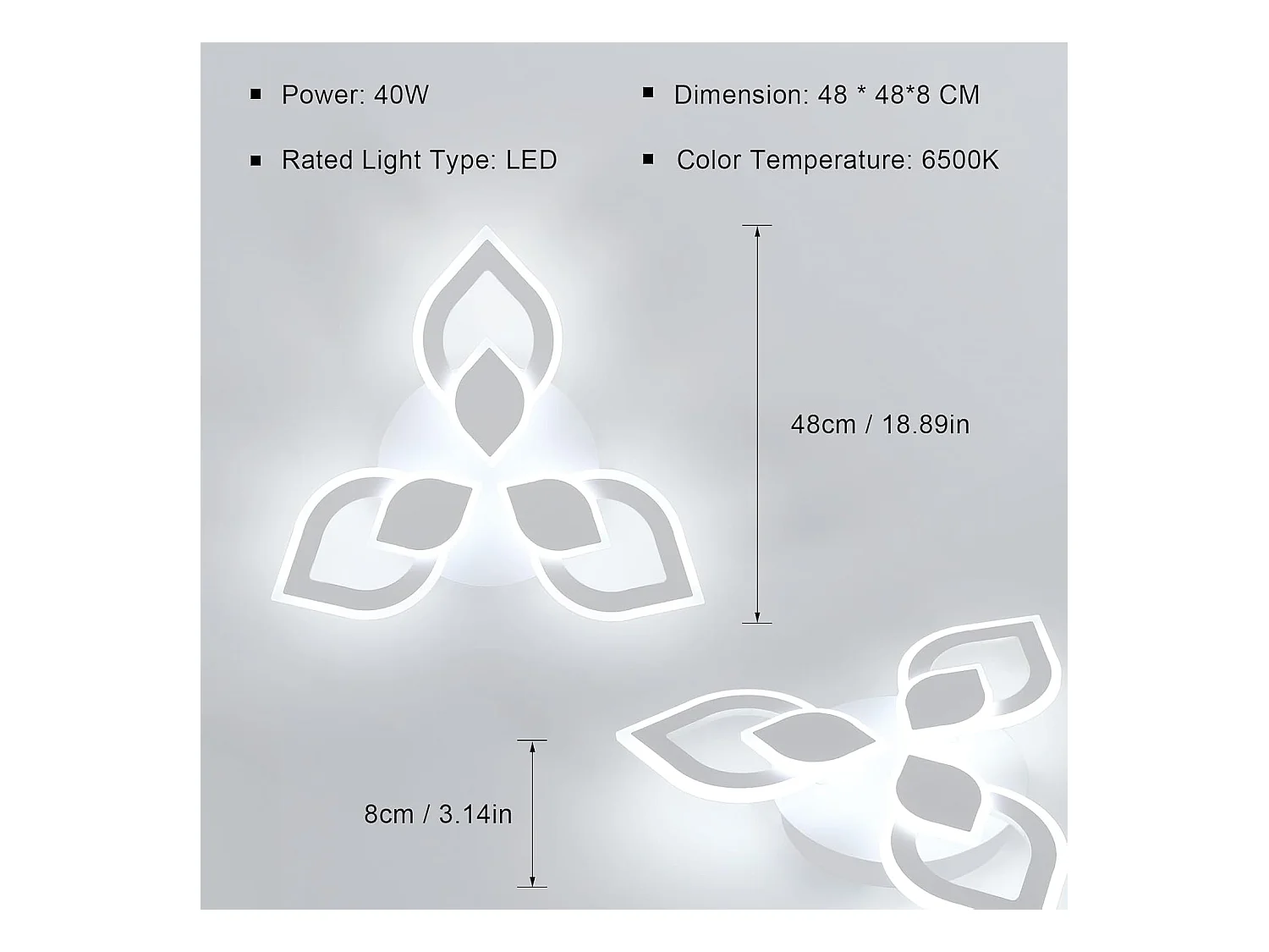 Plafonnier LED Moderne, 40W 4500LM Luminaire Plafonnier LED Créatif Pétales Design, Blanc Froid 6500K, Acrylique Lampe de Plafond LED Blanc,48CM