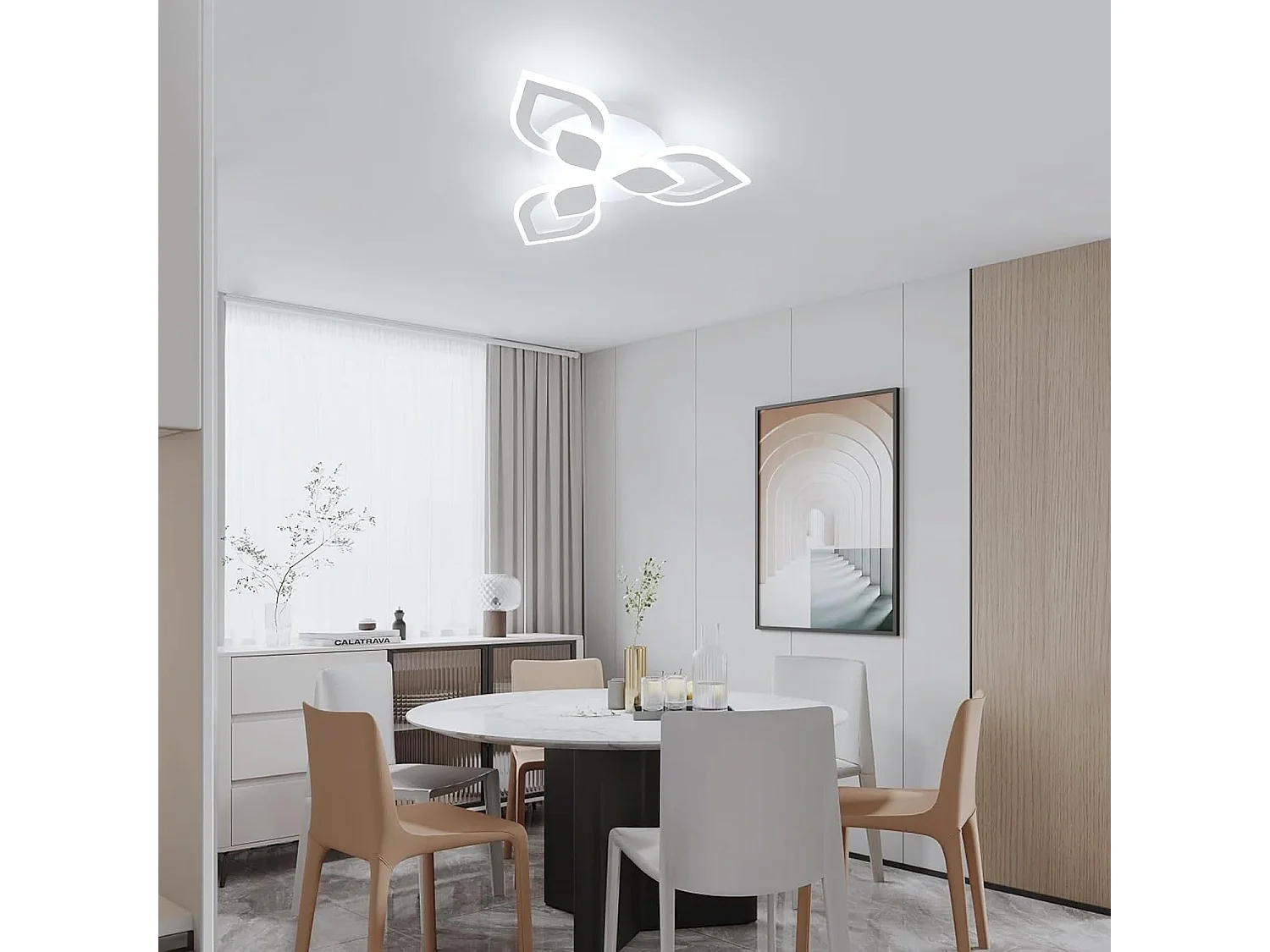 Plafonnier LED Moderne, 40W 4500LM Luminaire Plafonnier LED Créatif Pétales Design, Blanc Froid 6500K, Acrylique Lampe de Plafond LED Blanc,48CM