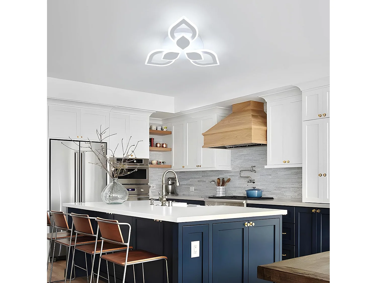 Plafonnier LED Moderne, 40W 4500LM Luminaire Plafonnier LED Créatif Pétales Design, Blanc Froid 6500K, Acrylique Lampe de Plafond LED Blanc,48CM